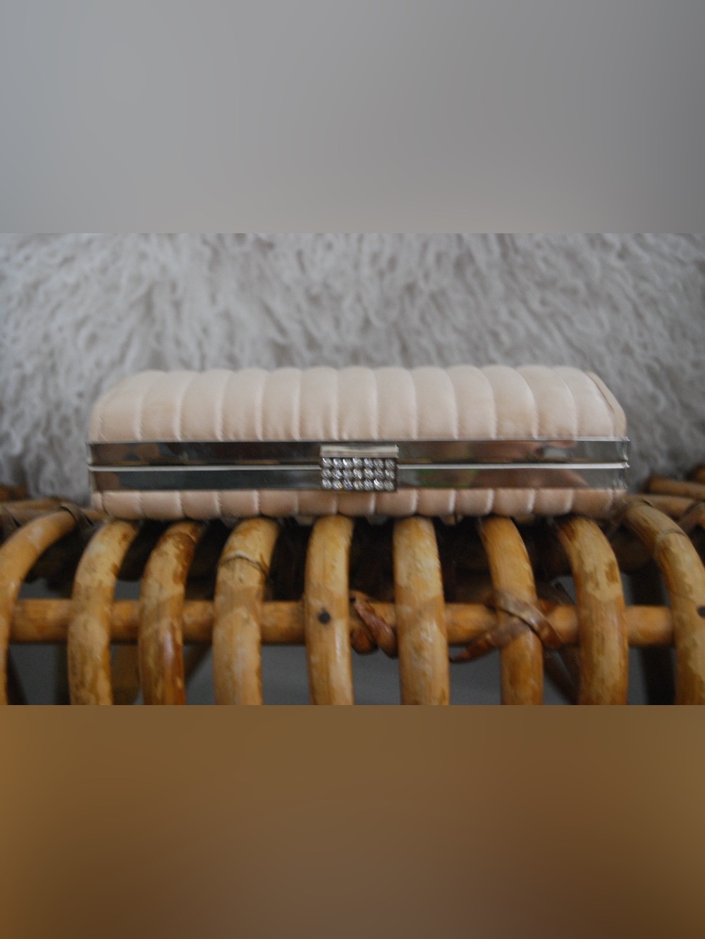 Kate Landry Champagne Woven Clutch with Braided Strap